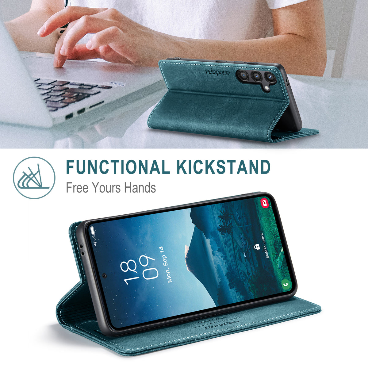 AUTSPACE til Samsung Galaxy S25 FE Wallet Case A01 Læder Stand Cover med RFID-blokerende Kortrum