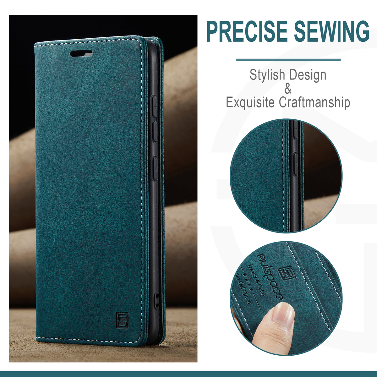 AUTSPACE til Samsung Galaxy S25 FE Wallet Case A01 Læder Stand Cover med RFID-blokerende Kortrum