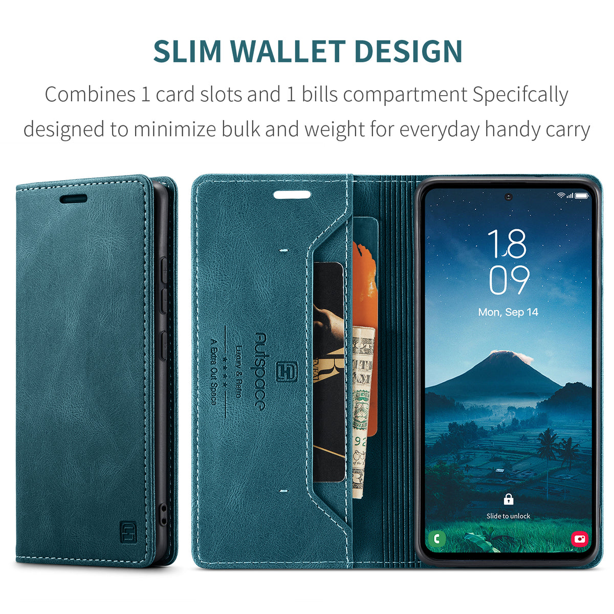 AUTSPACE til Samsung Galaxy S25 FE Wallet Case A01 Læder Stand Cover med RFID-blokerende Kortrum