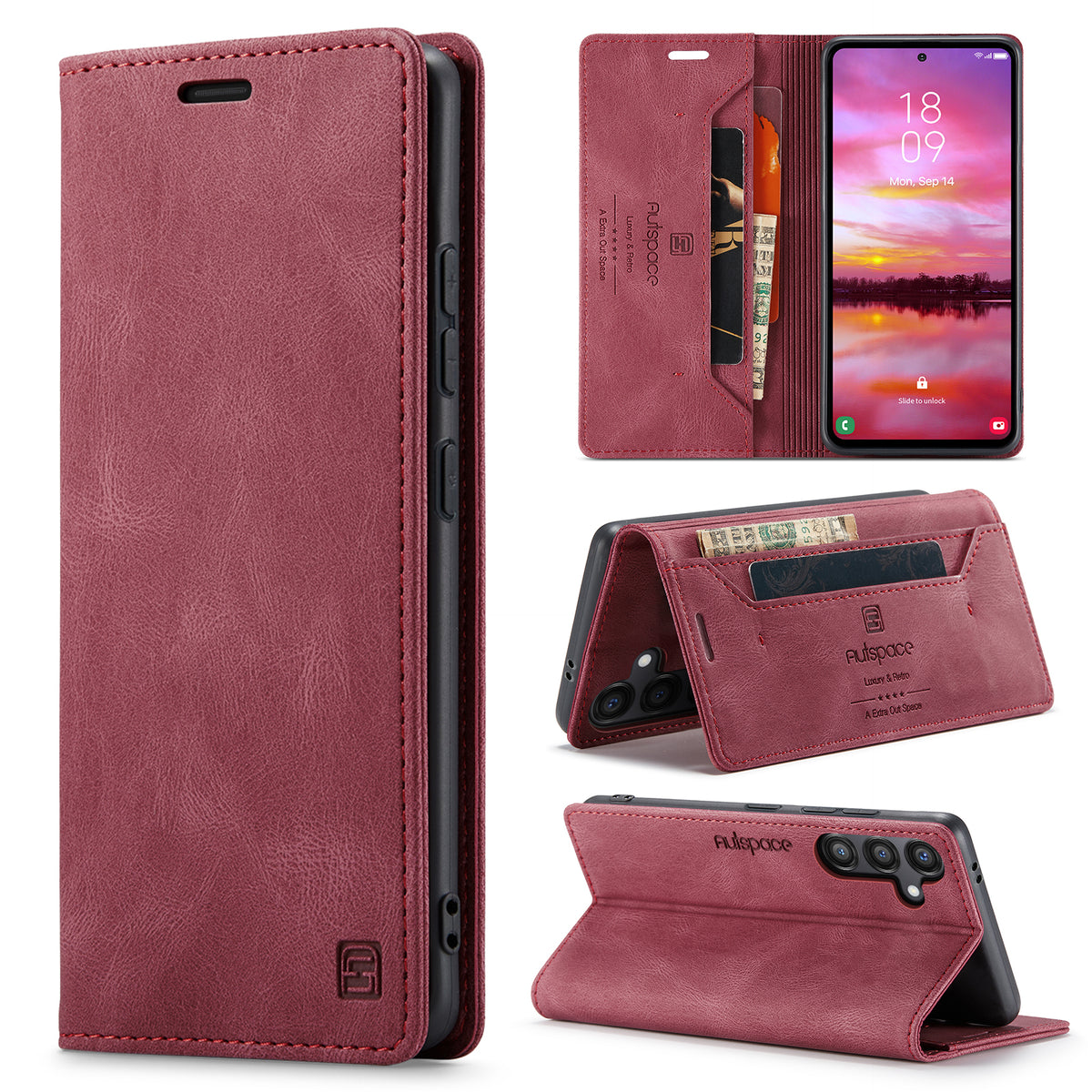 AUTSPACE til Samsung Galaxy S25 FE Wallet Case A01 Læder Stand Cover med RFID-blokerende Kortrum