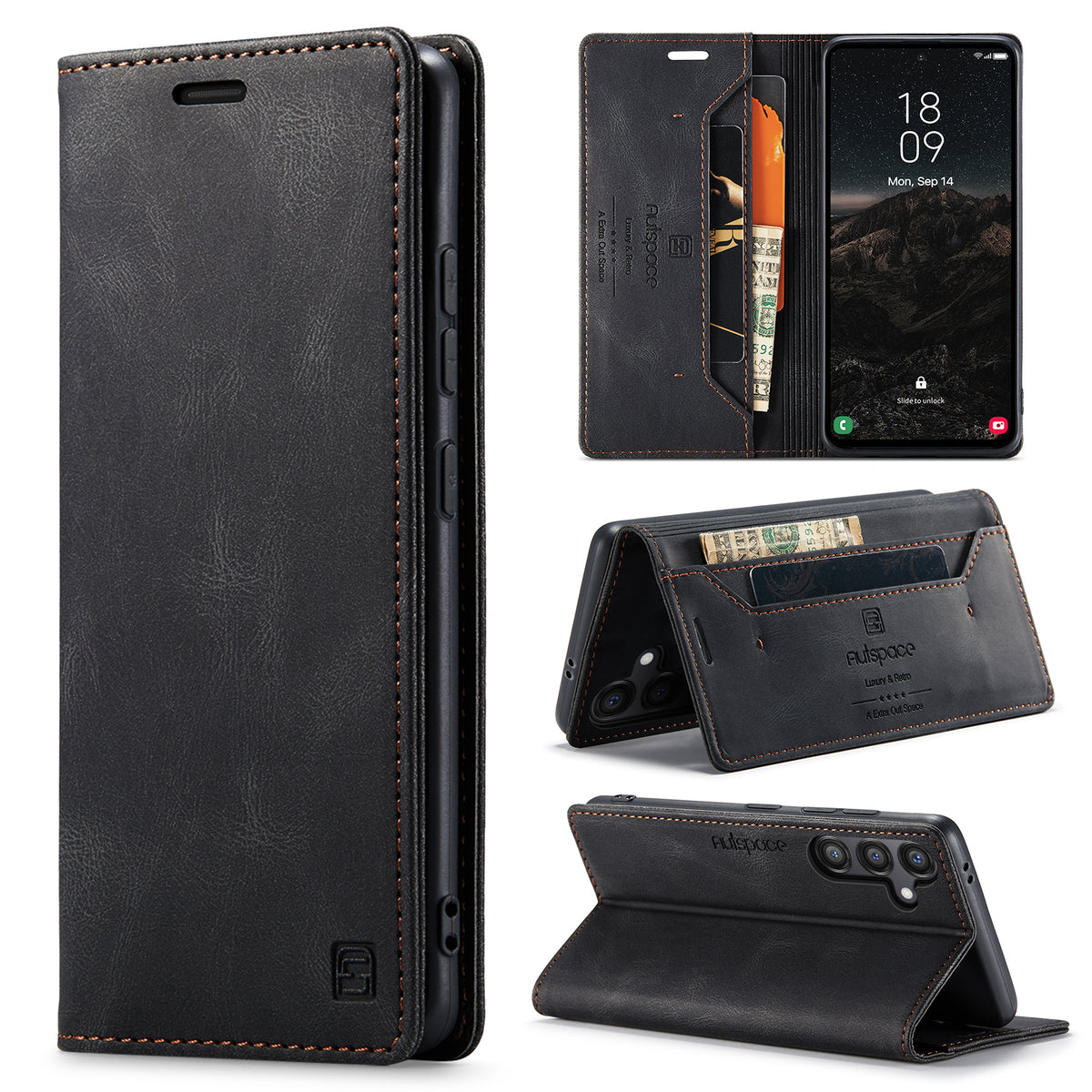AUTSPACE til Samsung Galaxy S25 FE Wallet Case A01 Læder Stand Cover med RFID-blokerende Kortrum