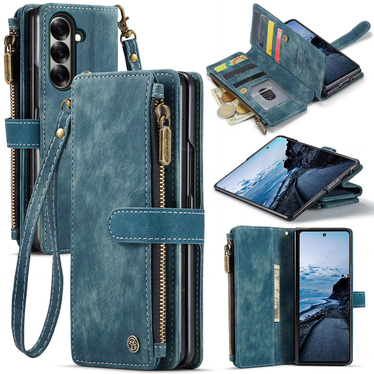 CASEME til Samsung Galaxy Z Fold8 Ultra C30 cover med rem lynlås flere kortlommer PU-læderetui