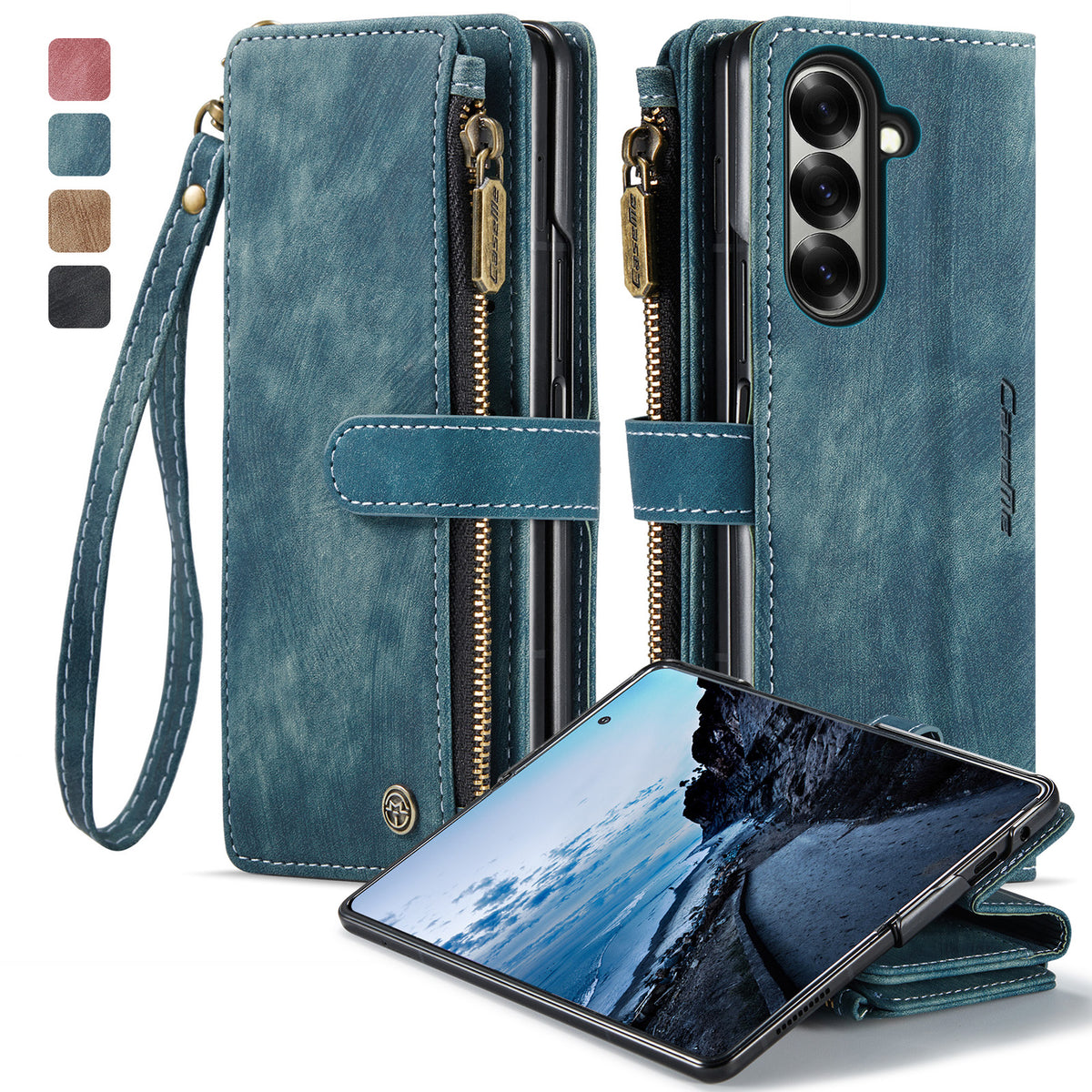 CASEME til Samsung Galaxy Z Fold8 Ultra C30 cover med rem lynlås flere kortlommer PU-læderetui