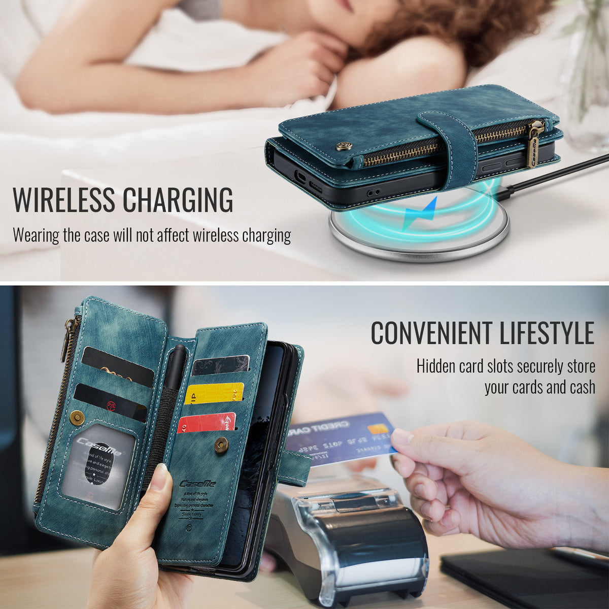 CASEME til Samsung Galaxy Z Fold8 Ultra C30 cover med rem lynlås flere kortlommer PU-læder cover