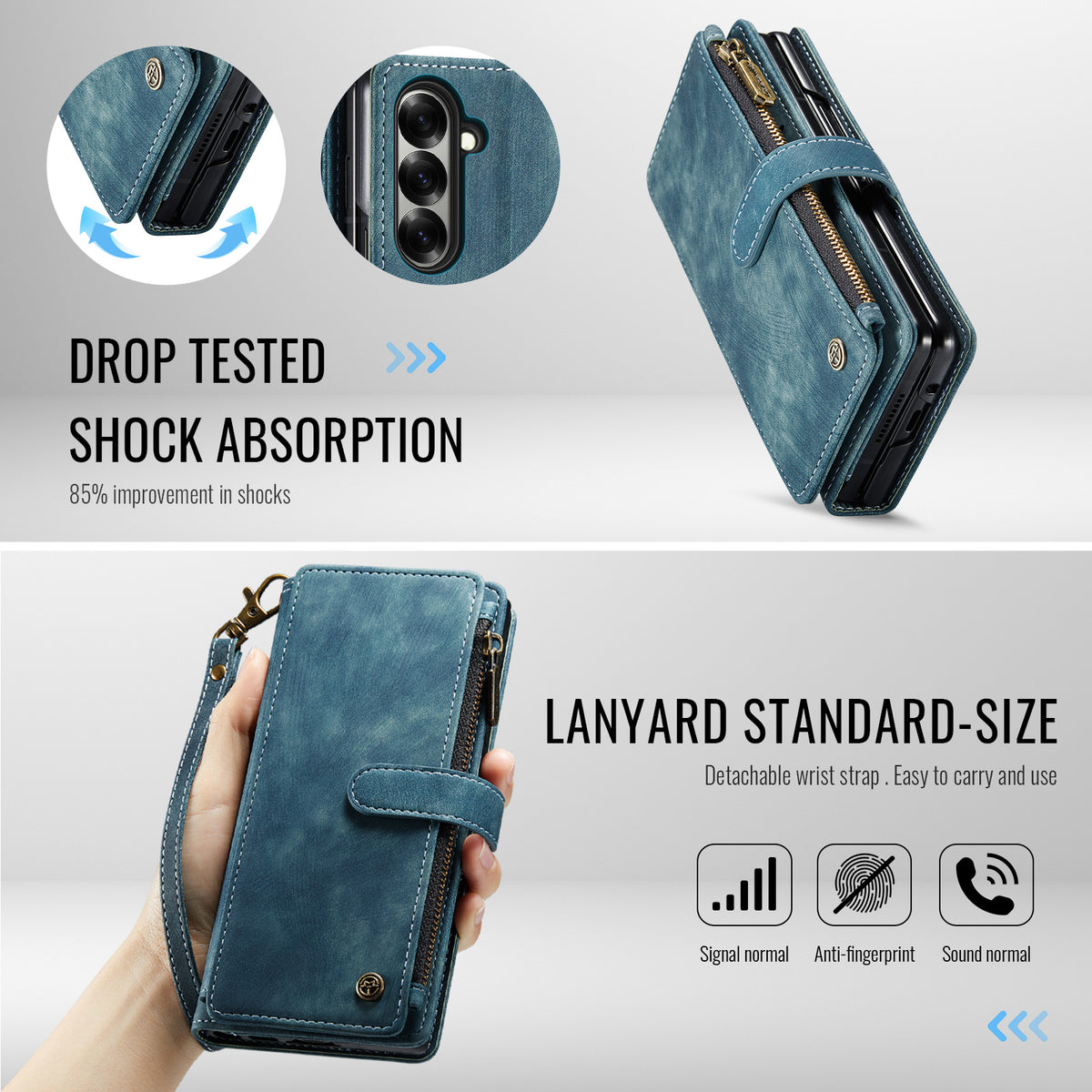 CASEME til Samsung Galaxy Z Fold8 Ultra C30 cover med rem lynlås flere kortlommer PU-læderetui