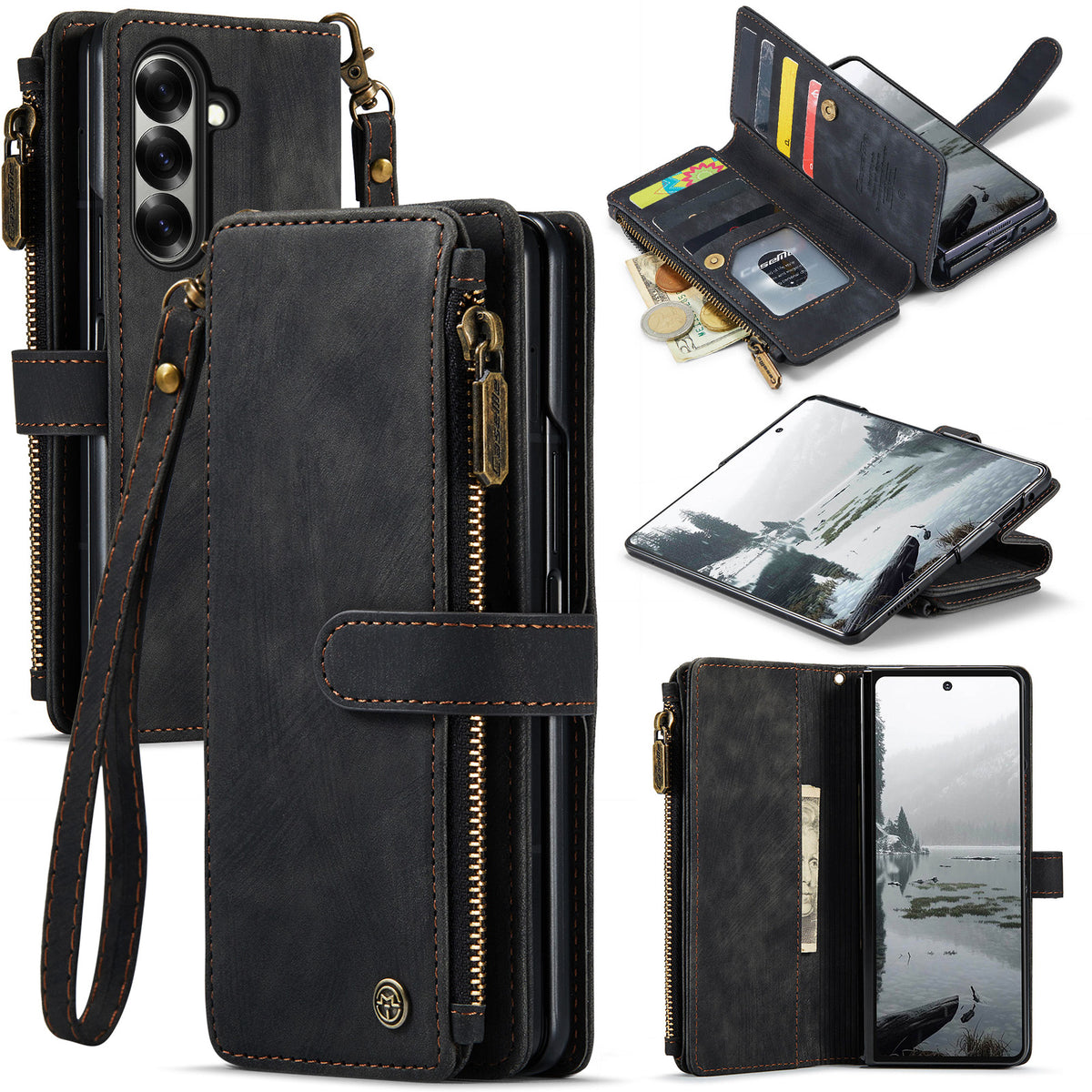 CASEME til Samsung Galaxy Z Fold8 Ultra C30 cover med rem lynlås flere kortlommer PU-læder cover