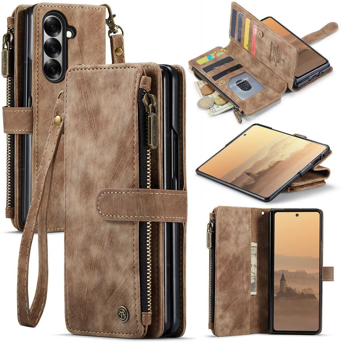 CASEME til Samsung Galaxy Z Fold8 Ultra C30 cover med rem lynlås flere kortlommer PU-læder cover