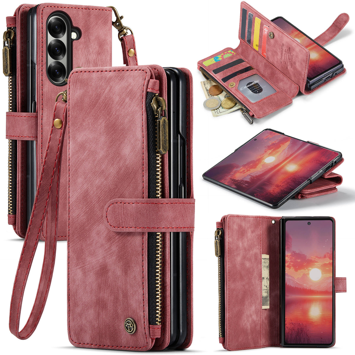 CASEME til Samsung Galaxy Z Fold8 Ultra C30 cover med rem lynlås flere kortlommer PU-læder cover