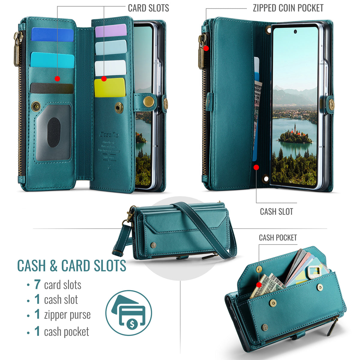 CASEME for Samsung Galaxy Z Fold8 Ultra Case  C36 Series Zipper Wallet Leather Phone Cover with Straps