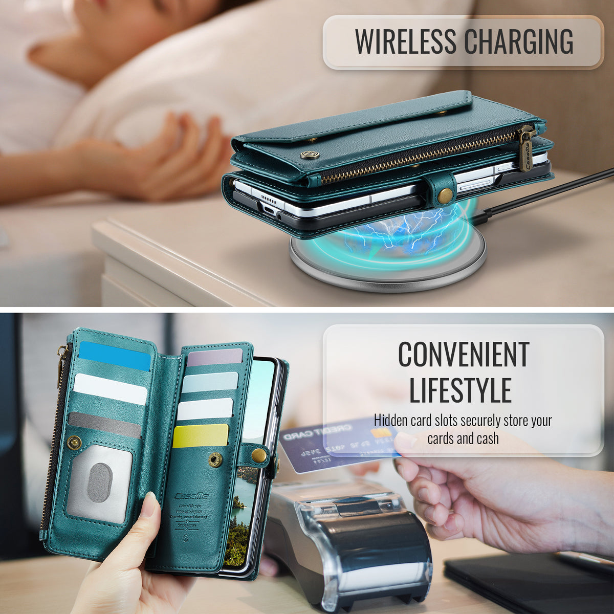 CASEME for Samsung Galaxy Z Fold8 Ultra Case  C36 Series Zipper Wallet Leather Phone Cover with Straps