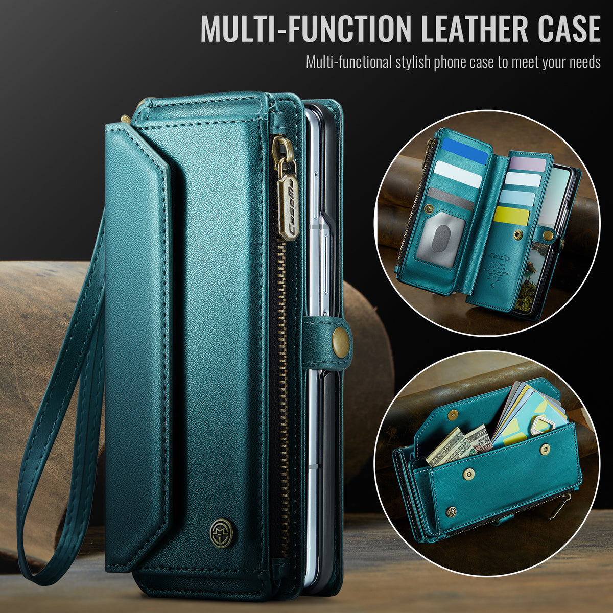 CASEME for Samsung Galaxy Z Fold8 Ultra Case  C36 Series Zipper Wallet Leather Phone Cover with Straps