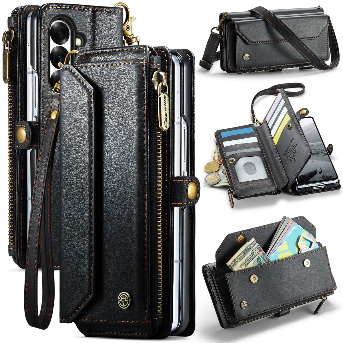 CASEME for Samsung Galaxy Z Fold8 Ultra Case  C36 Series Zipper Wallet Leather Phone Cover with Straps