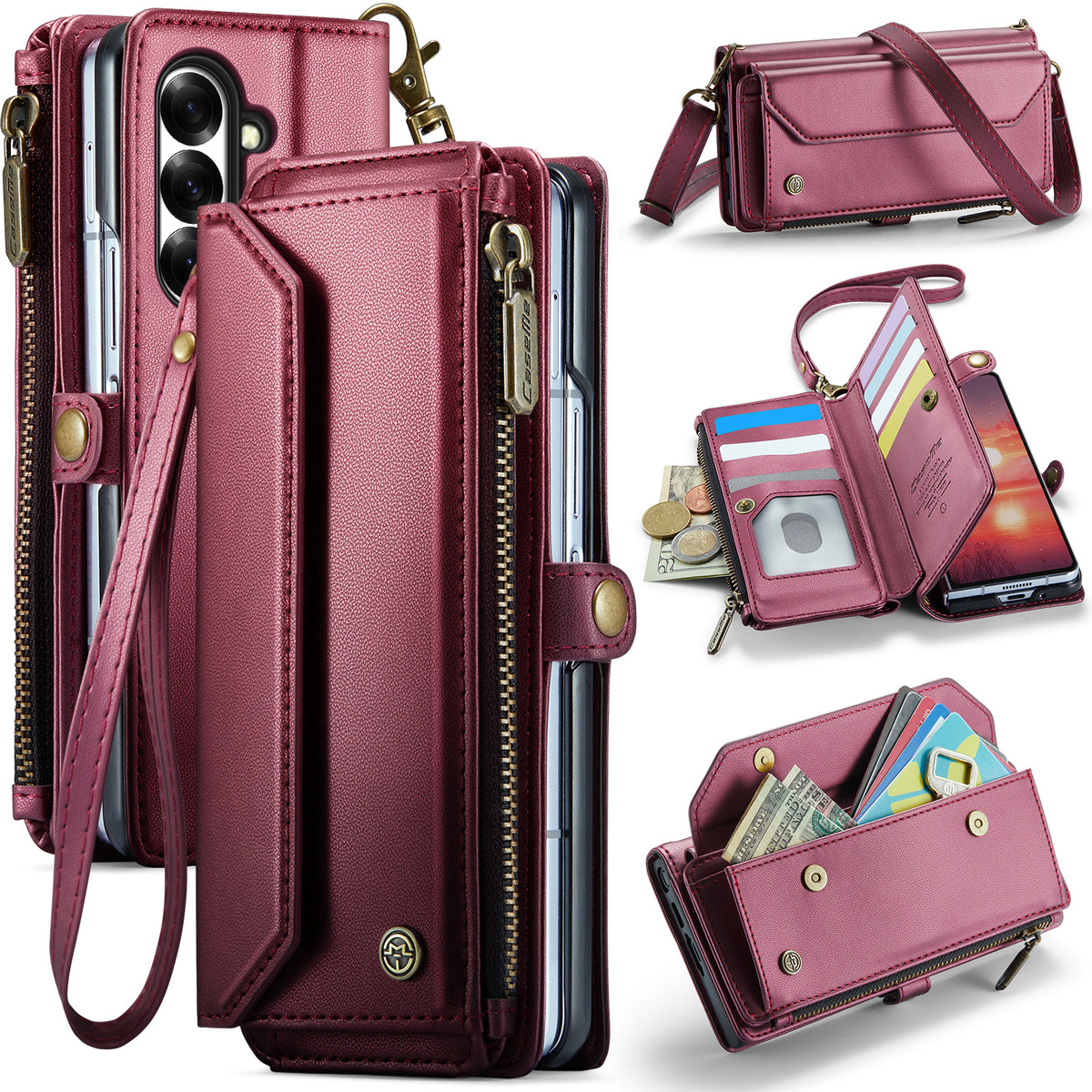 CASEME for Samsung Galaxy Z Fold8 Ultra Case  C36 Series Zipper Wallet Leather Phone Cover with Straps