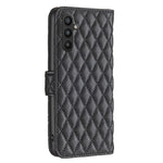 BINFEN COLOR BF Style-14 For Samsung Galaxy A34 5G Imprinted Rhombus Pattern Wallet Phone Case PU Leather Stand Magnetic Closure Flip Folio Cover
