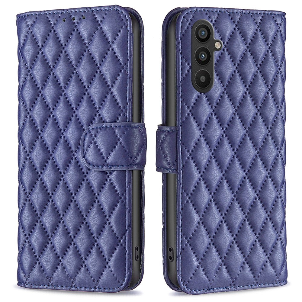 BINFEN COLOR BF Style-14 For Samsung Galaxy A34 5G Imprinted Rhombus Pattern Wallet Phone Case PU Leather Stand Magnetic Closure Flip Folio Cover