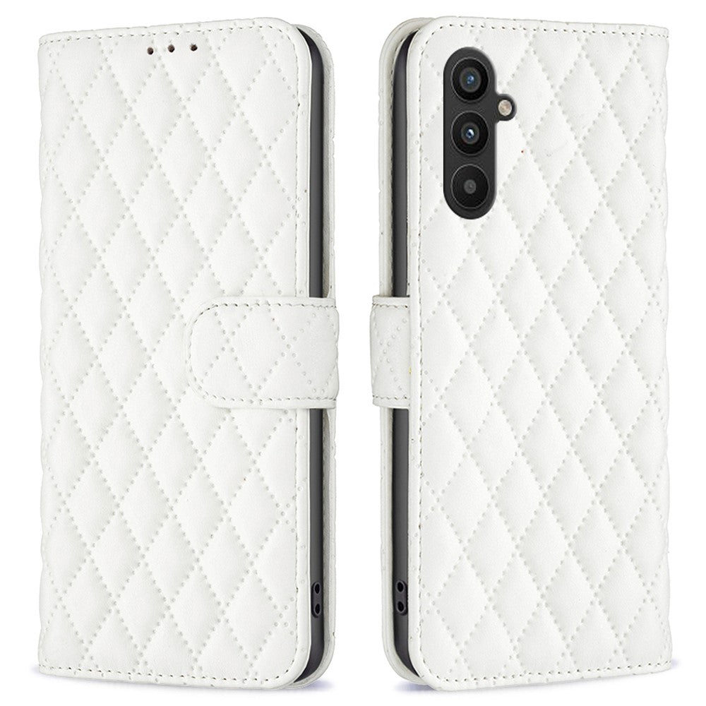 BINFEN COLOR BF Style-14 For Samsung Galaxy A34 5G Imprinted Rhombus Pattern Wallet Phone Case PU Leather Stand Magnetic Closure Flip Folio Cover