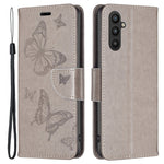Til Samsung Galaxy A34 5G Pung Etui Med Prægede Sommerfugle Læder Telefoncover Med Rem