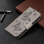 Til Samsung Galaxy A34 5G Pung Etui Med Prægede Sommerfugle Læder Telefoncover Med Rem