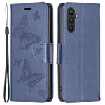 Til Samsung Galaxy A34 5G Pung Etui Med Prægede Sommerfugle Læder Telefoncover Med Rem