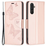 Til Samsung Galaxy A34 5G Pung Etui Med Prægede Sommerfugle Læder Telefoncover Med Rem