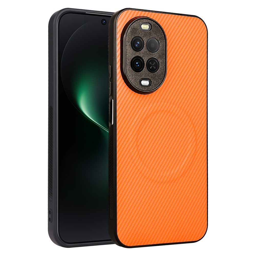 Til Huawei nova 15 5G Cover Kulfibertekstur Læderbelagt TPU PC Telefoncover med Metalring til Magnetisk Bilholder