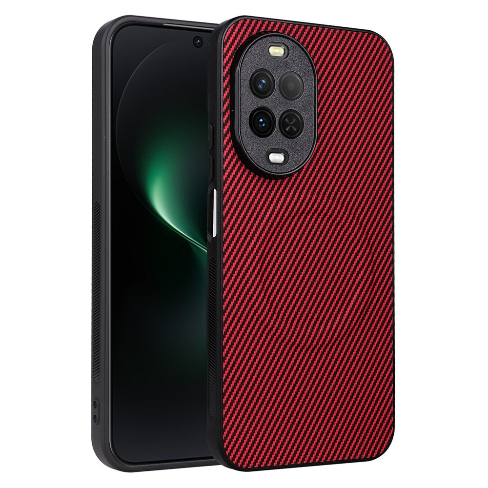 Huawei Nova 15 5G-skal, kolfiberstruktur, läderbelagt TPU PC-mobilskal med metallring för magnetiskt bilfäste