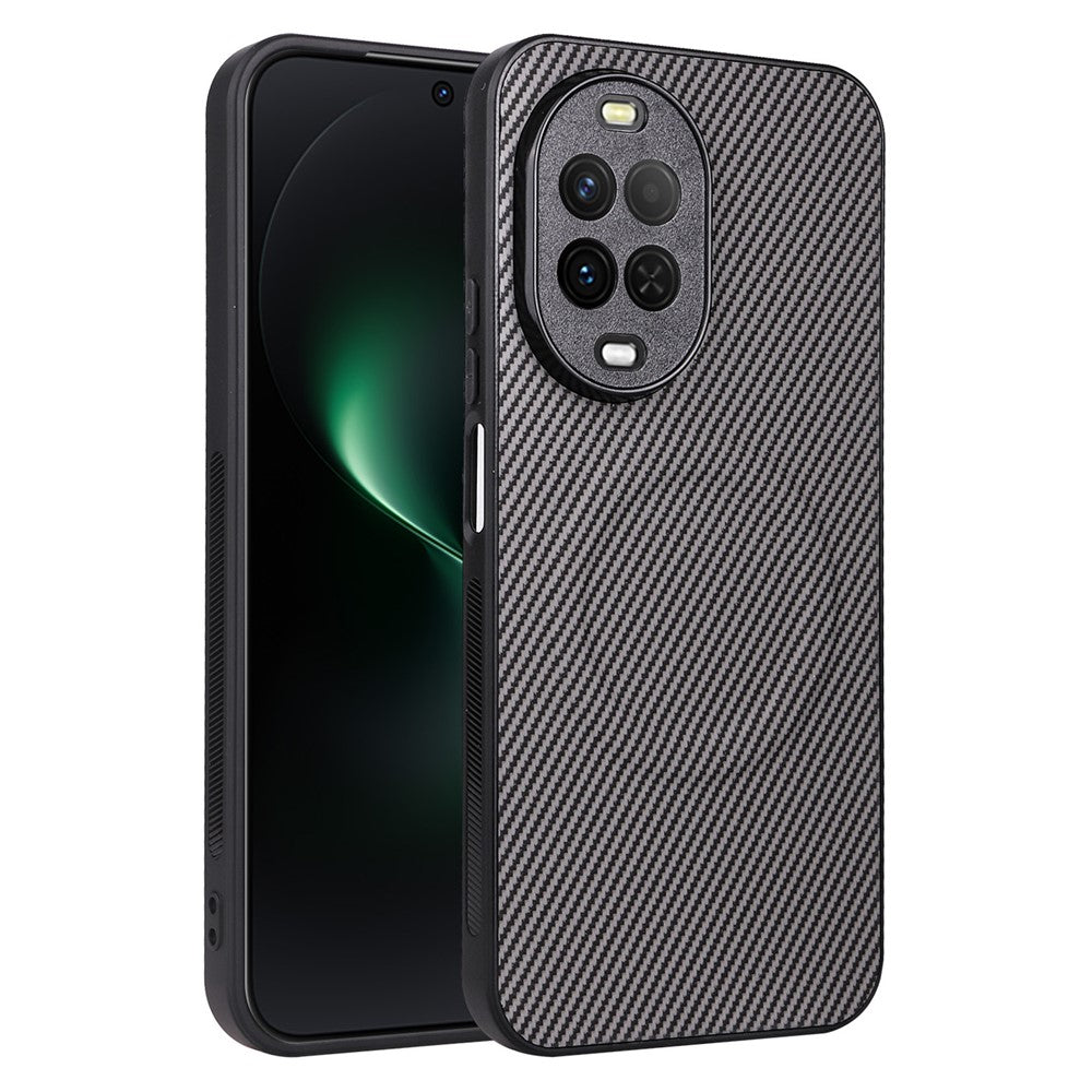 Huawei Nova 15 5G-skal, kolfiberstruktur, läderbelagt TPU PC-mobilskal med metallring för magnetiskt bilfäste