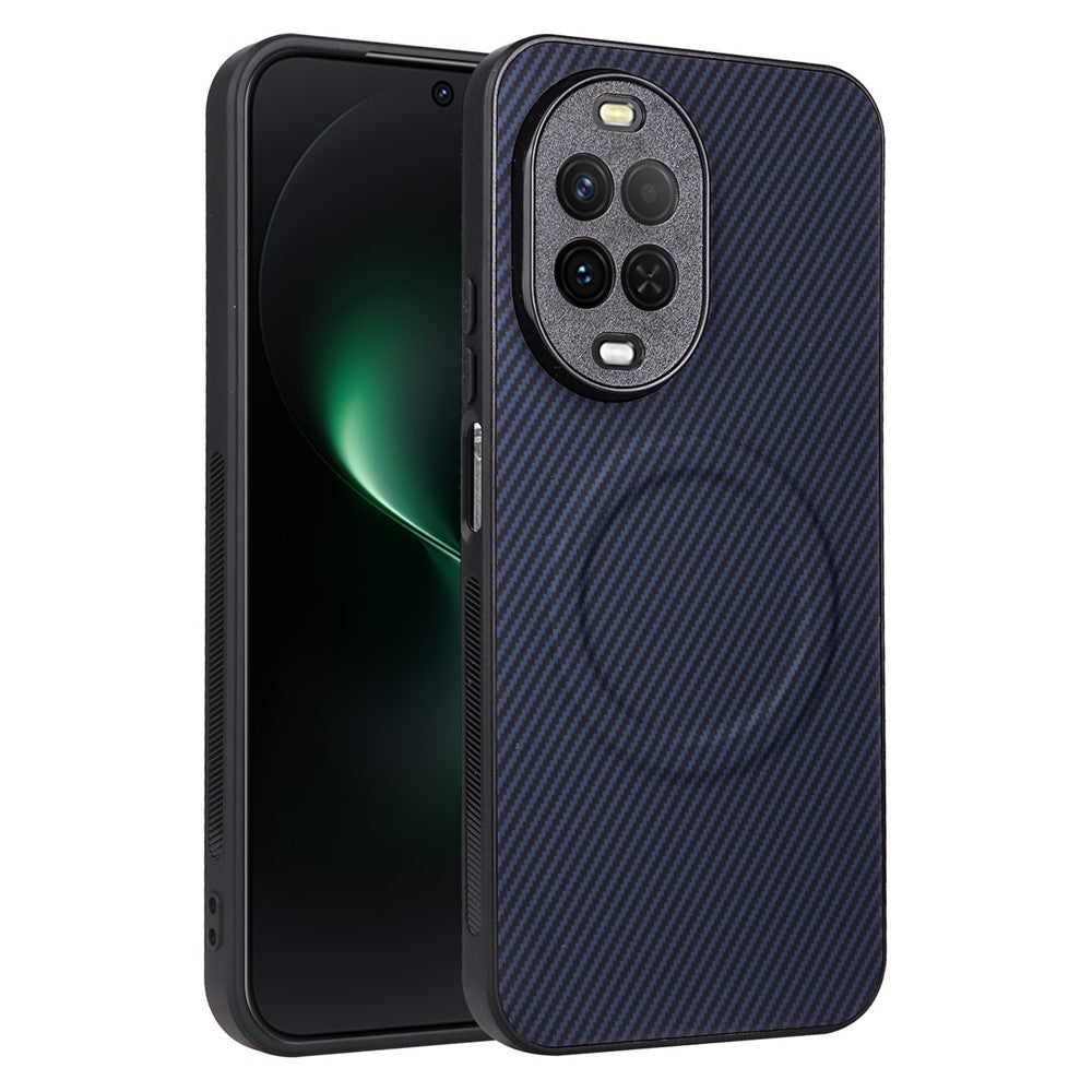 Huawei Nova 15 5G-skal, kolfiberstruktur, läderbelagt TPU PC-mobilskal med metallring för magnetiskt bilfäste