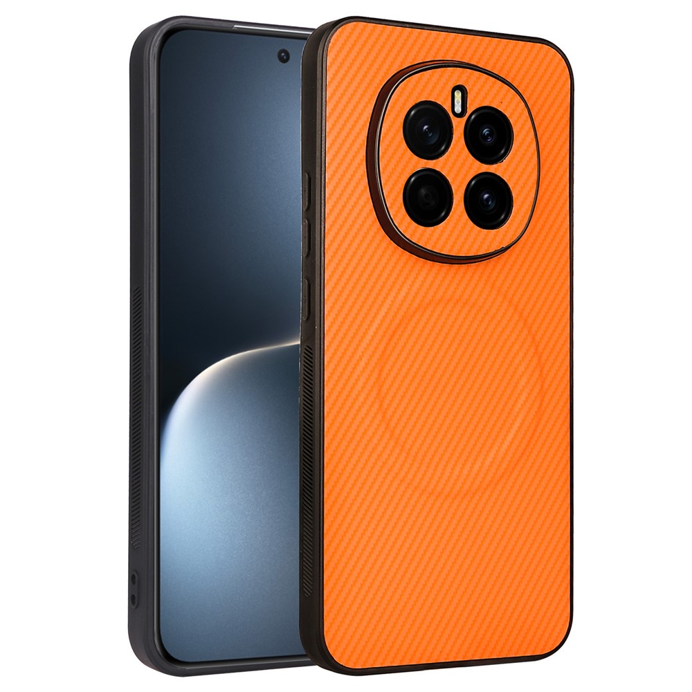 For Honor Magic7 5G Case Carbon Fiber Texture Leather Coated TPU PC Phone Cover with Metal Ring for Magnetic Car Mount