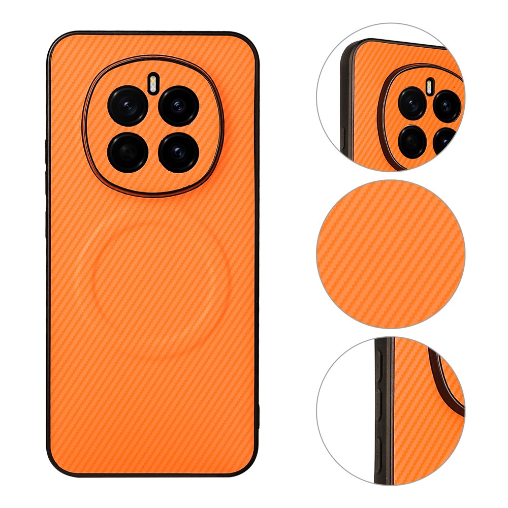 For Honor Magic7 5G Case Carbon Fiber Texture Leather Coated TPU PC Phone Cover with Metal Ring for Magnetic Car Mount