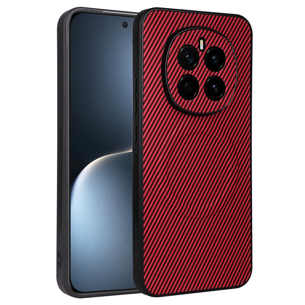 For Honor Magic7 5G Case Carbon Fiber Texture Leather Coated TPU PC Phone Cover with Metal Ring for Magnetic Car Mount