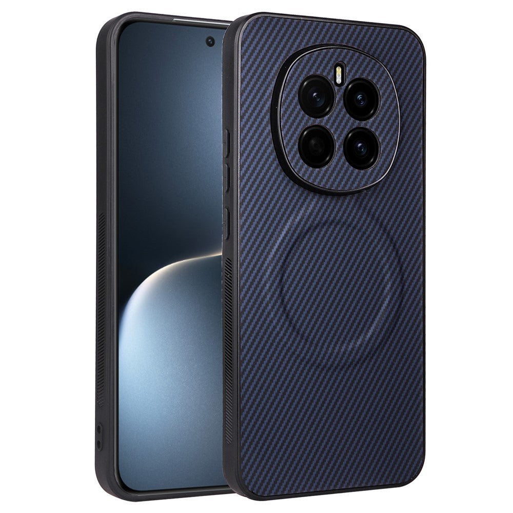 For Honor Magic7 5G Case Carbon Fiber Texture Leather Coated TPU PC Phone Cover with Metal Ring for Magnetic Car Mount
