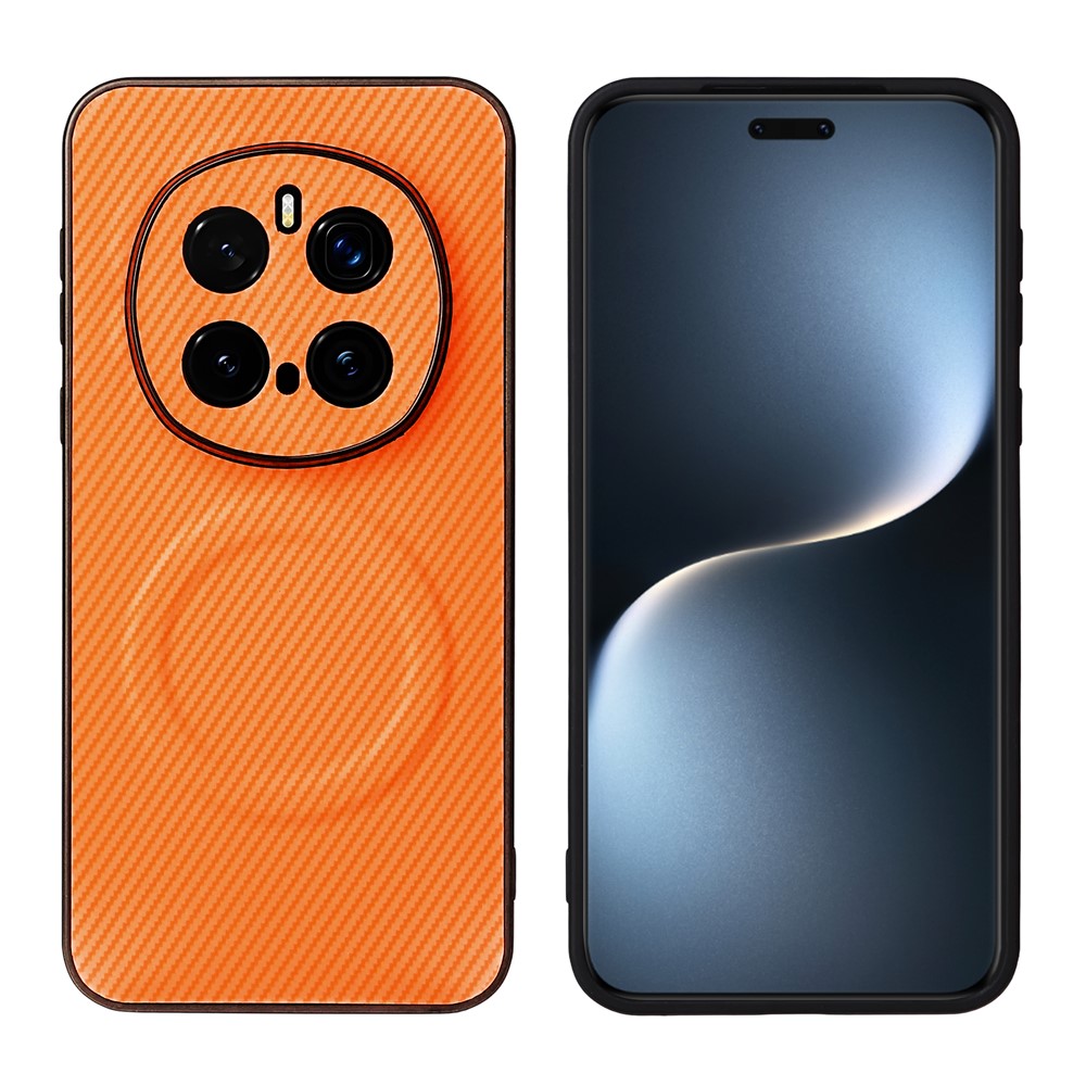 For Honor Magic7 Pro 5G Case Carbon Fiber Texture Leather Coated TPU PC Phone Cover with Metal Ring for Magnetic Car Mount