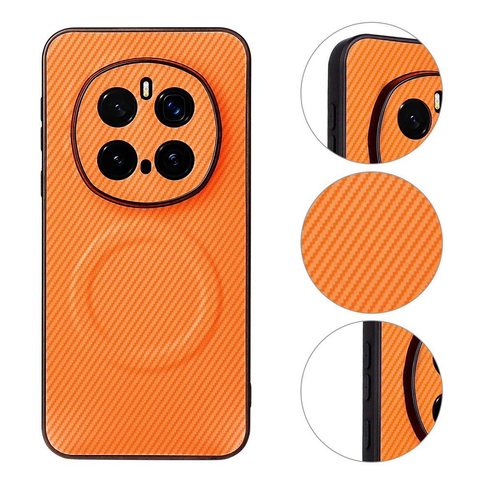 For Honor Magic7 Pro 5G Case Carbon Fiber Texture Leather Coated TPU PC Phone Cover with Metal Ring for Magnetic Car Mount
