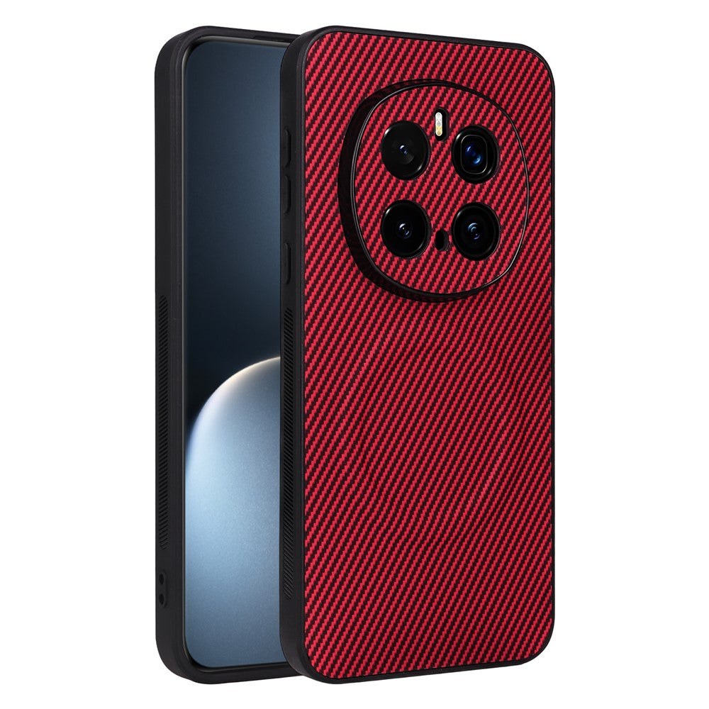 For Honor Magic7 Pro 5G Case Carbon Fiber Texture Leather Coated TPU PC Phone Cover with Metal Ring for Magnetic Car Mount