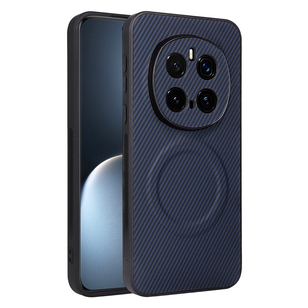 For Honor Magic7 Pro 5G Case Carbon Fiber Texture Leather Coated TPU PC Phone Cover with Metal Ring for Magnetic Car Mount
