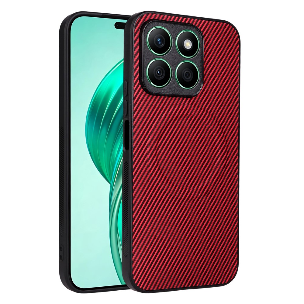 For Honor X8b 4G Case Carbon Fiber Texture Leather Coated TPU PC Phone Cover with Metal Ring for Magnetic Car Mount