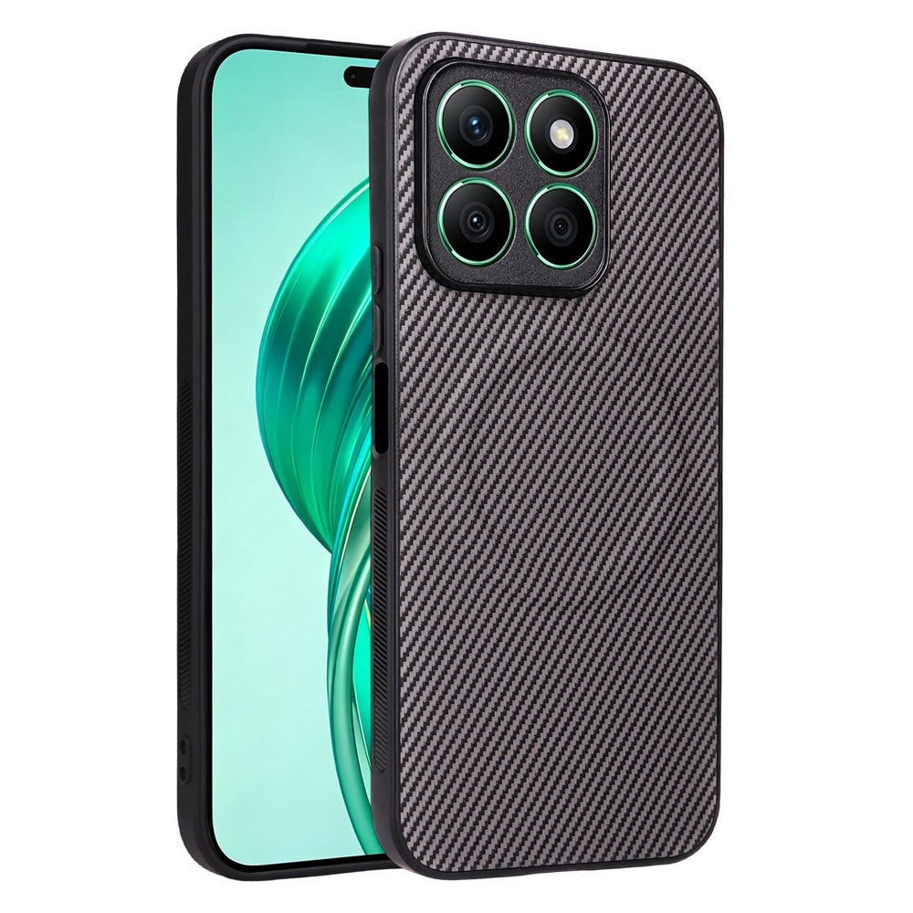 For Honor X8b 4G Case Carbon Fiber Texture Leather Coated TPU PC Phone Cover with Metal Ring for Magnetic Car Mount