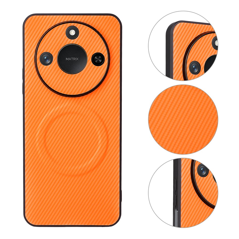 For Honor X60 5G  /  X9c Smart 5G Case Carbon Fiber Texture Leather Coated TPU PC Phone Cover with Metal Ring for Magnetic Car Mount
