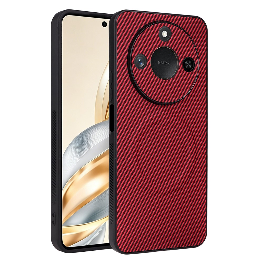 For Honor X60 5G  /  X9c Smart 5G Case Carbon Fiber Texture Leather Coated TPU PC Phone Cover with Metal Ring for Magnetic Car Mount