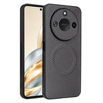 For Honor X60 5G  /  X9c Smart 5G Case Carbon Fiber Texture Leather Coated TPU PC Phone Cover with Metal Ring for Magnetic Car Mount