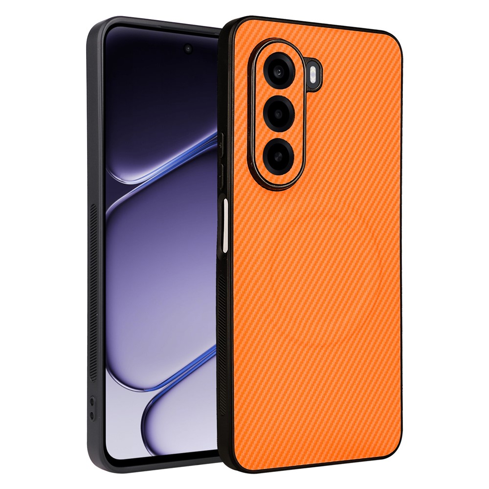 OnePlus Turbo 6X 5G / Realme P4x 5G-cover med kulfiberstruktur, læderbeklædt TPU-PC-mobilcover med metalring til magnetisk bilholder