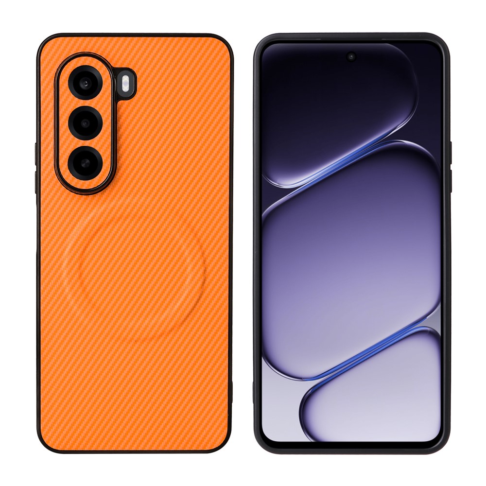 OnePlus Turbo 6X 5G / Realme P4x 5G-cover med kulfiberstruktur, læderbeklædt TPU-PC-mobilcover med metalring til magnetisk bilholder