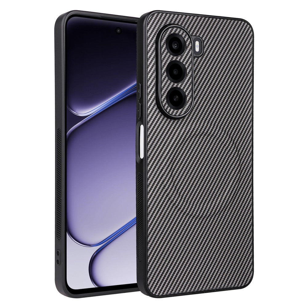 OnePlus Turbo 6X 5G / Realme P4x 5G-cover med kulfiberstruktur, læderbeklædt TPU-PC-mobilcover med metalring til magnetisk bilholder