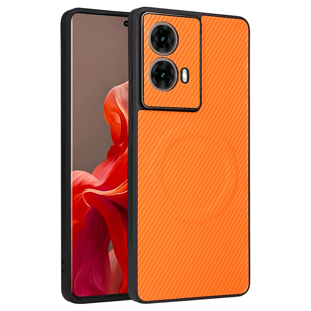 Motorola Moto G85 5G / S50 Neo 5G-skal, kolfiberstruktur, läderbelagt TPU PC-mobilskal med metallring för magnetiskt bilfäste