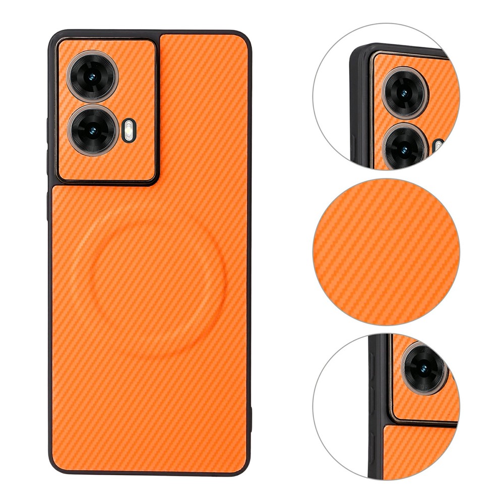 Motorola Moto G85 5G / S50 Neo 5G-skal, kolfiberstruktur, läderbelagt TPU PC-mobilskal med metallring för magnetiskt bilfäste
