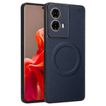 Motorola Moto G85 5G / S50 Neo 5G-skal, kolfiberstruktur, läderbelagt TPU PC-mobilskal med metallring för magnetiskt bilfäste