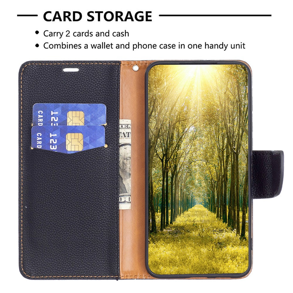 For Samsung Galaxy A34 5G Wallet Case Litchi Texture Flip Leather Mobile Cover Stand with Strap