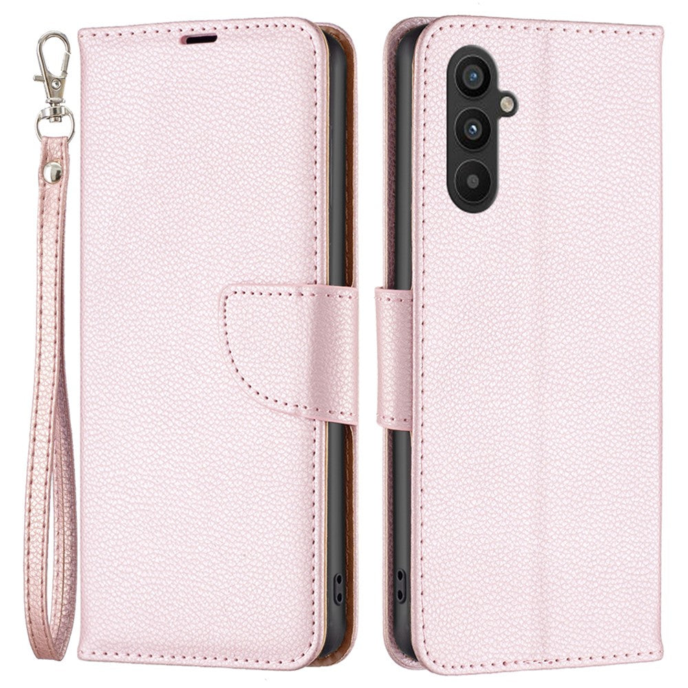 For Samsung Galaxy A34 5G Wallet Case Litchi Texture Flip Leather Mobile Cover Stand with Strap