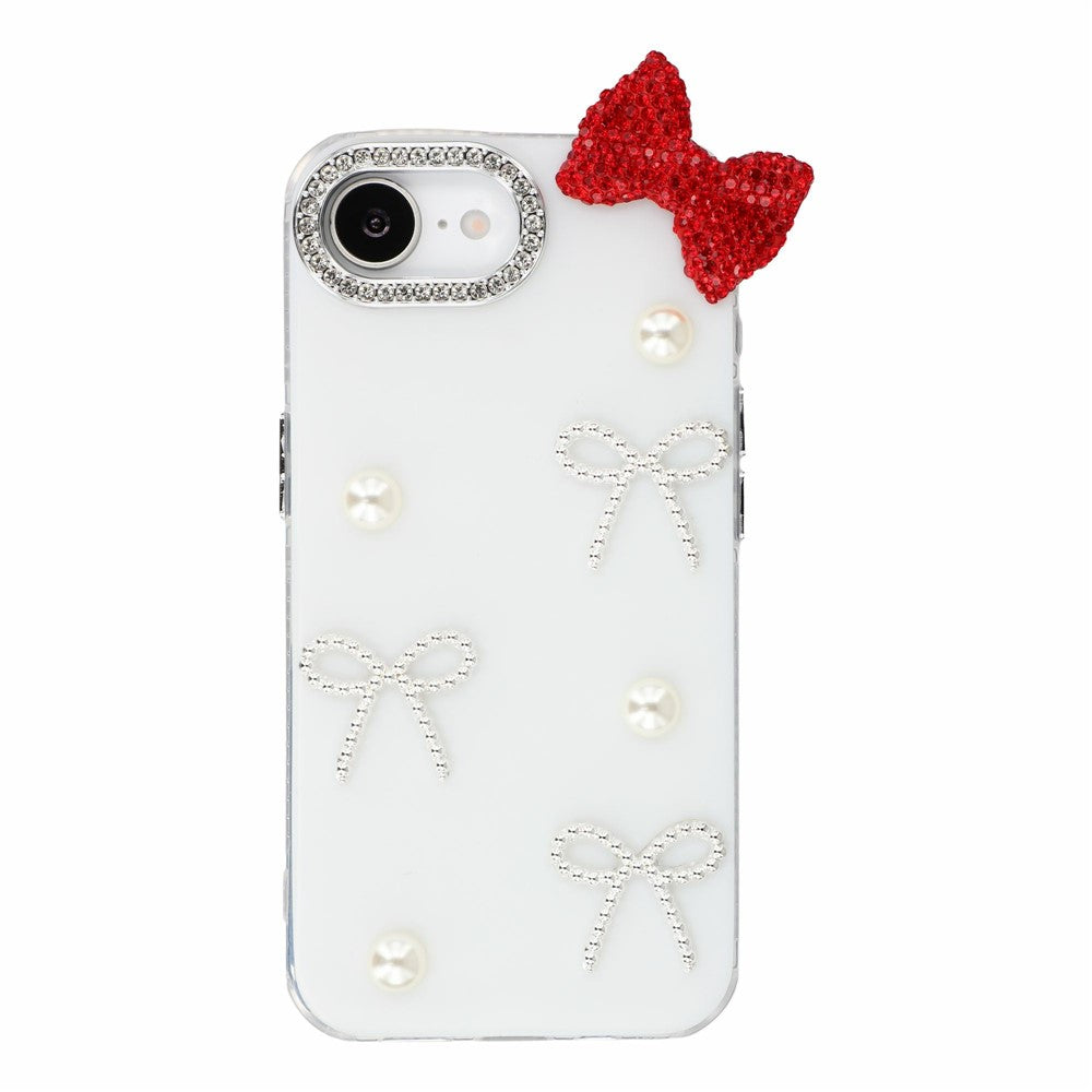 Til iPhone 17e / 16e cover Kunstperlebuestykke IMD PC+TPU telefoncover med rhinsten kamera ramme